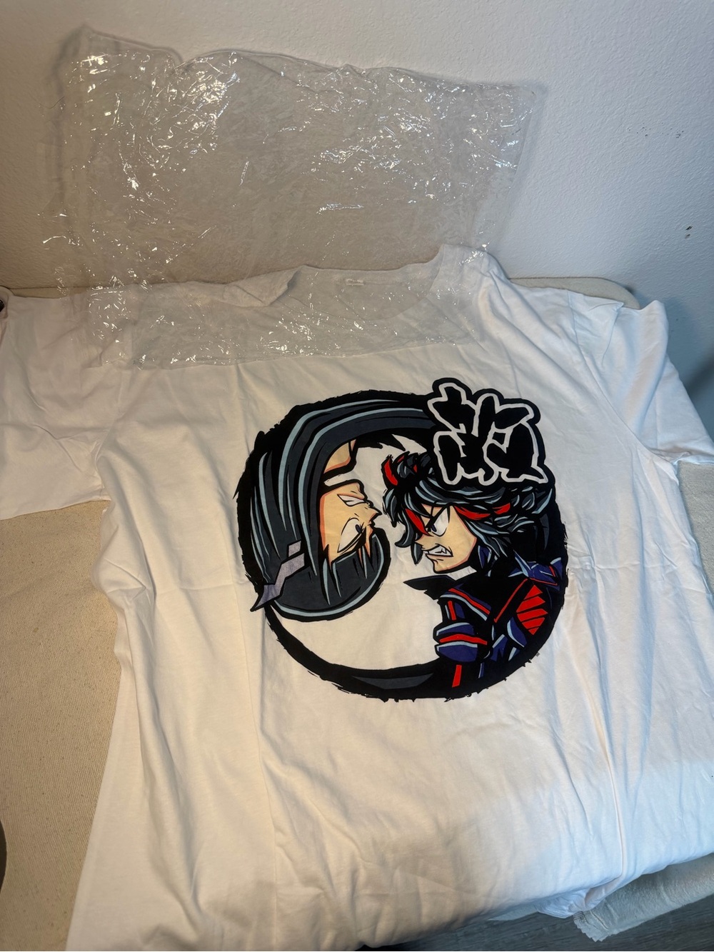 White Graphic Tank Top with Red & Black Anime Artwork